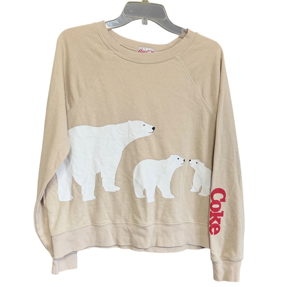 Wildfox Coca-Cola Polar Bear Sweatshirt Beige Pullover S Twee Cute Oversized